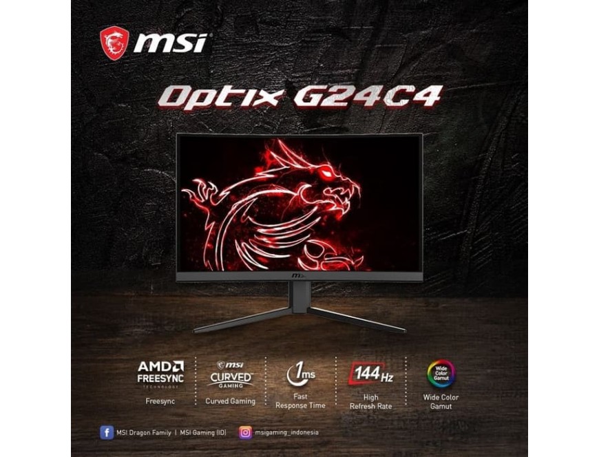 MSI Optix G24C4 Curved Gaming Monitor - 24 Inch FHD 144Hz 1Ms